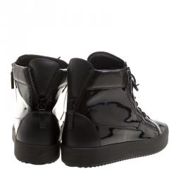 Pre Owned Giuseppe Zanotti Black Patent Leather London High Top Sneakers Size 46