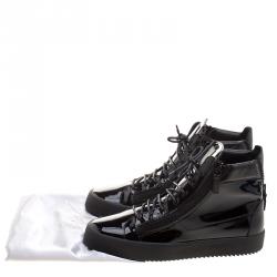 Pre Owned Giuseppe Zanotti Black Patent Leather London High Top Sneakers Size 46