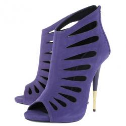 Pre Owned Giuseppe Zanotti Purple Suede Cutout Booties Size 40