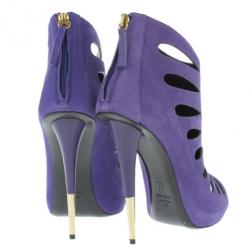 Pre Owned Giuseppe Zanotti Purple Suede Cutout Booties Size 40