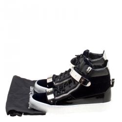 Giuseppe Zanotti Navy Blue Velvet and Black Leather Coby High Top Sneakers Size 43