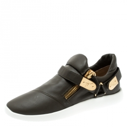 Pre Owned Giuseppe Zanotti Military Green Leather Gommato Sneakers Size 43