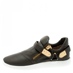 Pre Owned Giuseppe Zanotti Military Green Leather Gommato Sneakers Size 43