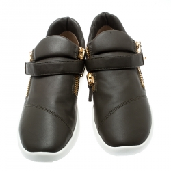 Pre Owned Giuseppe Zanotti Military Green Leather Gommato Sneakers Size 43