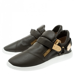 Pre Owned Giuseppe Zanotti Military Green Leather Gommato Sneakers Size 43