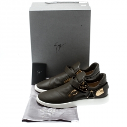 Pre Owned Giuseppe Zanotti Military Green Leather Gommato Sneakers Size 43