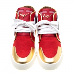 Giuseppe Zanotti Red Canvas And Tricolor Leather Foxy London High Top Sneakers Size 45