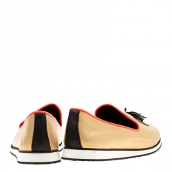 Pre Owned Giuseppe Zanotti Metallic Gold Leather Tassel Detail Smoking Slippers Size 44