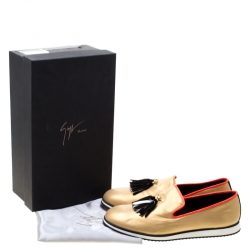 Pre Owned Giuseppe Zanotti Metallic Gold Leather Tassel Detail Smoking Slippers Size 42.5