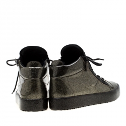 Pre Owned Giuseppe Zanotti Metallic Gold/Black Anthracite May London High Top Sneakers Size 45