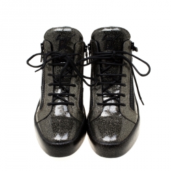 Pre Owned Giuseppe Zanotti Metallic Gold/Black Anthracite May London High Top Sneakers Size 45