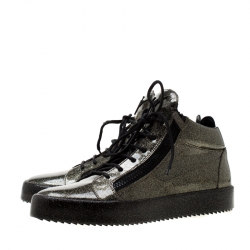 Pre Owned Giuseppe Zanotti Metallic Gold/Black Anthracite May London High Top Sneakers Size 45