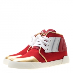Giuseppe Zanotti Red Canvas And Tricolor Leather Foxy London High Top Sneakers Size 44