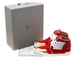 Giuseppe Zanotti Red Canvas And Tricolor Leather Foxy London High Top Sneakers Size 44