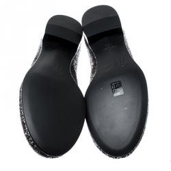 Pre Owned Giuseppe Zanotti Metallic Black/Silver Coarse Glitter Kevin Shark Tooth Tassel Smoking Slippers Size 43.5