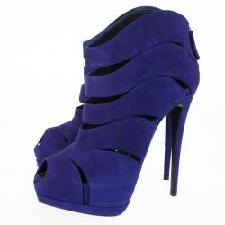 Pre Owned Giuseppe Zanotti Purple Suede Wave-Cutout Booties Size 41