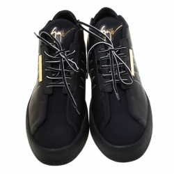 Pre Owned Giuseppe Zanotti Black Leather And Fabric Sneakers Size 44