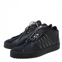 Pre Owned Giuseppe Zanotti Black Leather And Fabric Sneakers Size 44