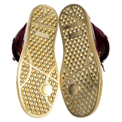 Pre Owned Giuseppe Zanotti Burgundy/Gold Velvet and Patent Leather Coby High Top Sneakers Size 43.5