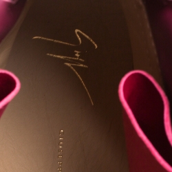 Pre Owned Giuseppe Zanotti Burgundy/Gold Velvet and Patent Leather Coby High Top Sneakers Size 43.5