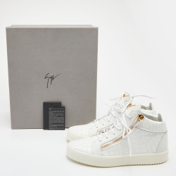 Pre Owned Giuseppe Zanotti White Croc Embossed Patent Leather Kriss High Top Sneakers Size 43