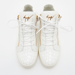 Pre Owned Giuseppe Zanotti White Croc Embossed Patent Leather Kriss High Top Sneakers Size 43
