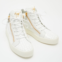 Pre Owned Giuseppe Zanotti White Croc Embossed Patent Leather Kriss High Top Sneakers Size 43