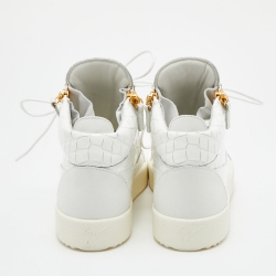Pre Owned Giuseppe Zanotti White Croc Embossed Patent Leather Kriss High Top Sneakers Size 43