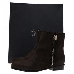 Pre Owned Giuseppe Zanotti Dark Brown Suede Chelsea Ankle Boots Size 41