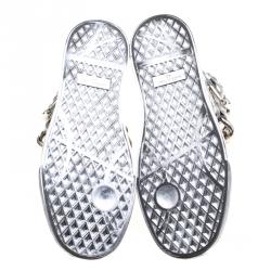 Pre Owned Giuseppe Zanotti Metallic Silver Mirrored Leather London High Top Sneakers Size 43