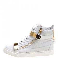 Giuseppe Zanotti White Croc Embossed Leather London High Top Sneakers Size 41