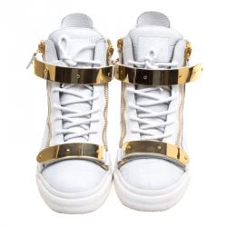 Giuseppe Zanotti White Croc Embossed Leather London High Top Sneakers Size 41