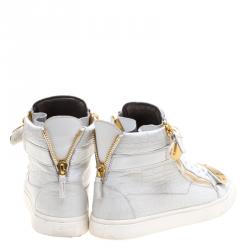 Giuseppe Zanotti White Croc Embossed Leather London High Top Sneakers Size 41