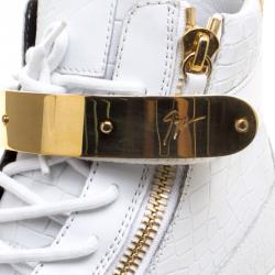 Giuseppe Zanotti White Croc Embossed Leather London High Top Sneakers Size 41