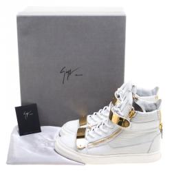 Giuseppe Zanotti White Croc Embossed Leather London High Top Sneakers Size 41