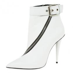 Pre Owned Giuseppe Zanotti White Leather Asymmetrical Zip Ankle Boots Size 38