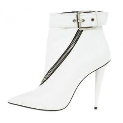 Pre Owned Giuseppe Zanotti White Leather Asymmetrical Zip Ankle Boots Size 38