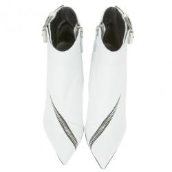 Pre Owned Giuseppe Zanotti White Leather Asymmetrical Zip Ankle Boots Size 38
