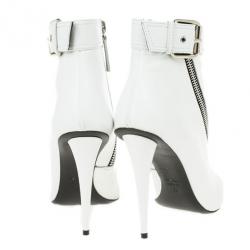 Pre Owned Giuseppe Zanotti White Leather Asymmetrical Zip Ankle Boots Size 38
