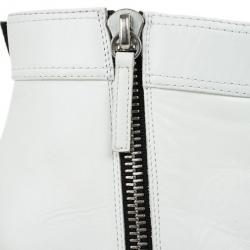 Pre Owned Giuseppe Zanotti White Leather Asymmetrical Zip Ankle Boots Size 38