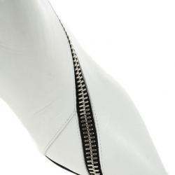 Pre Owned Giuseppe Zanotti White Leather Asymmetrical Zip Ankle Boots Size 38