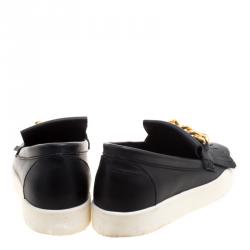 Pre Owned Giuseppe Zanotti Black Fringed Leather Slip On Sneakers Size 42