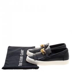 Pre Owned Giuseppe Zanotti Black Fringed Leather Slip On Sneakers Size 42