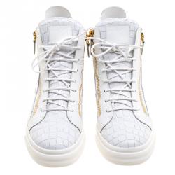 Pre Owned Giuseppe Zanotti White Croc Embossed Leather London High Top Sneakers Size 46