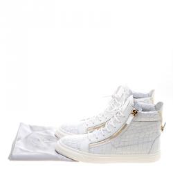 Pre Owned Giuseppe Zanotti White Croc Embossed Leather London High Top Sneakers Size 46