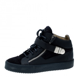 Pre Owned Giuseppe Zanotti Blue Leather and Suede Mid Top Sneakers Size 41