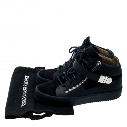 Pre Owned Giuseppe Zanotti Blue Leather and Suede Mid Top Sneakers Size 41
