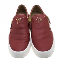 Pre Owned Giuseppe Zanotti Red Leather Eve Slip On Sneakers Size 44