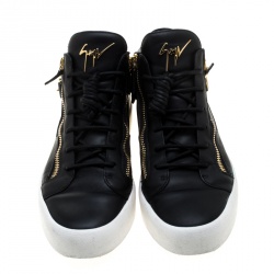 Pre Owned Giuseppe Zanotti Black Leather London Chain Embellished High Top Sneakers Size 44