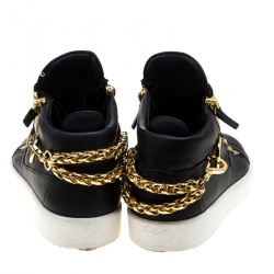 Pre Owned Giuseppe Zanotti Black Leather London Chain Embellished High Top Sneakers Size 44